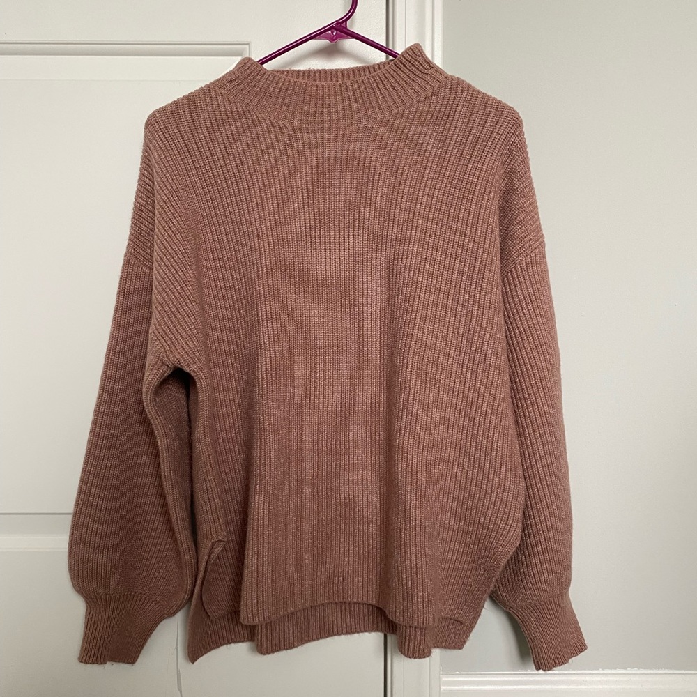 Gap Beige Nude Pink Mock Neck Balloon Sleeve Oversized Knit Sweater M